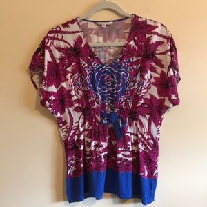 EUC CAbi Hot Pink and Blue Top